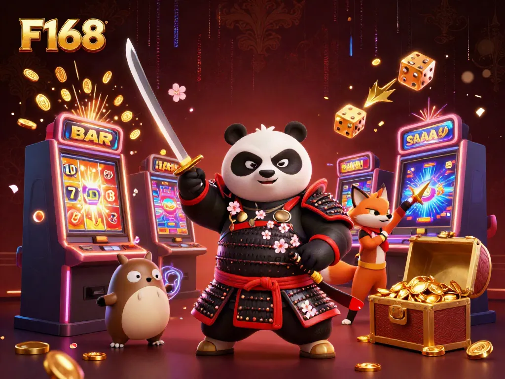 Experience thrilling slots and games with F168's vibrant 3D digital scene featuring iconic characters.