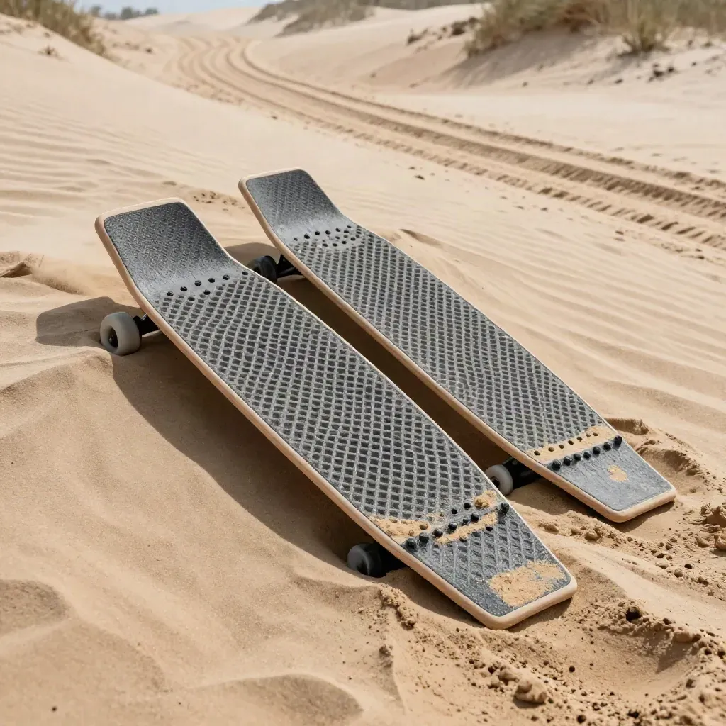 Offroad-Bergeboard-Set halb im Sand mit sichtbarer Waffelstruktur und Graphit-Zähnen.