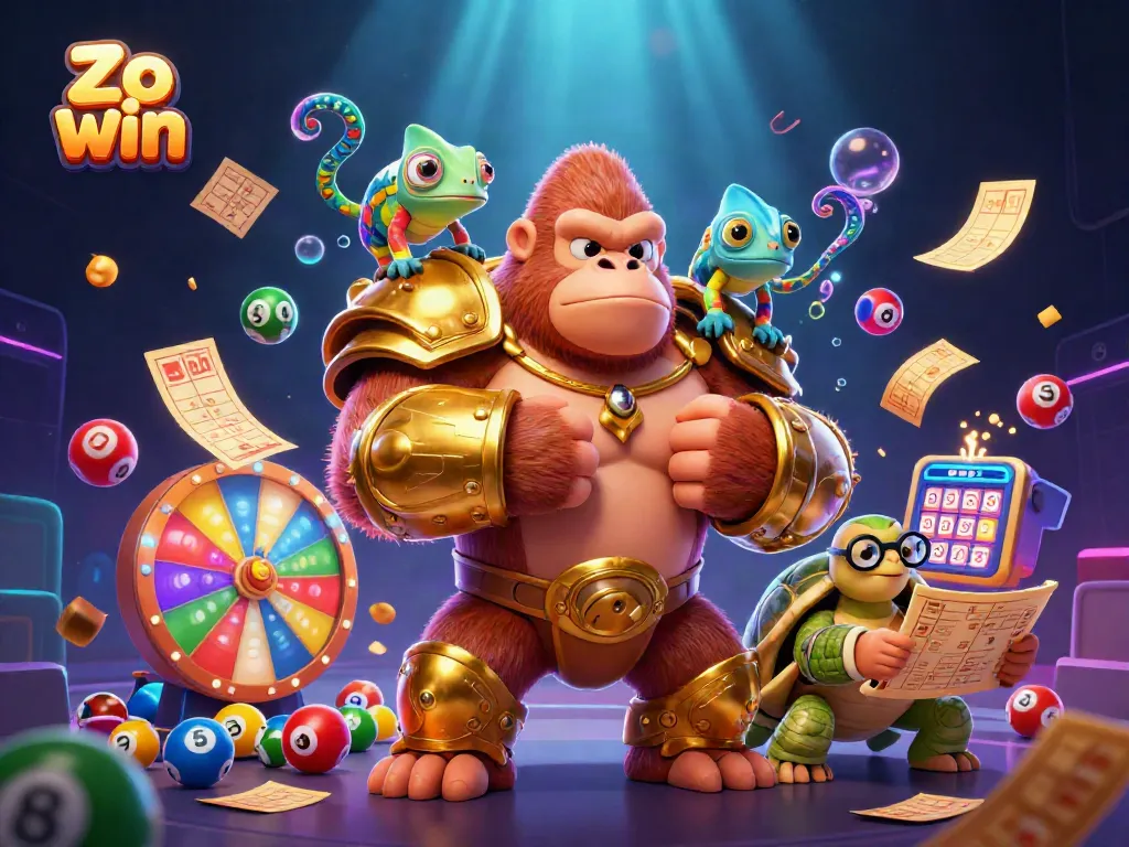 Engage with Zo win's vibrant casino environment, featuring animated lottery games and dynamic characters.