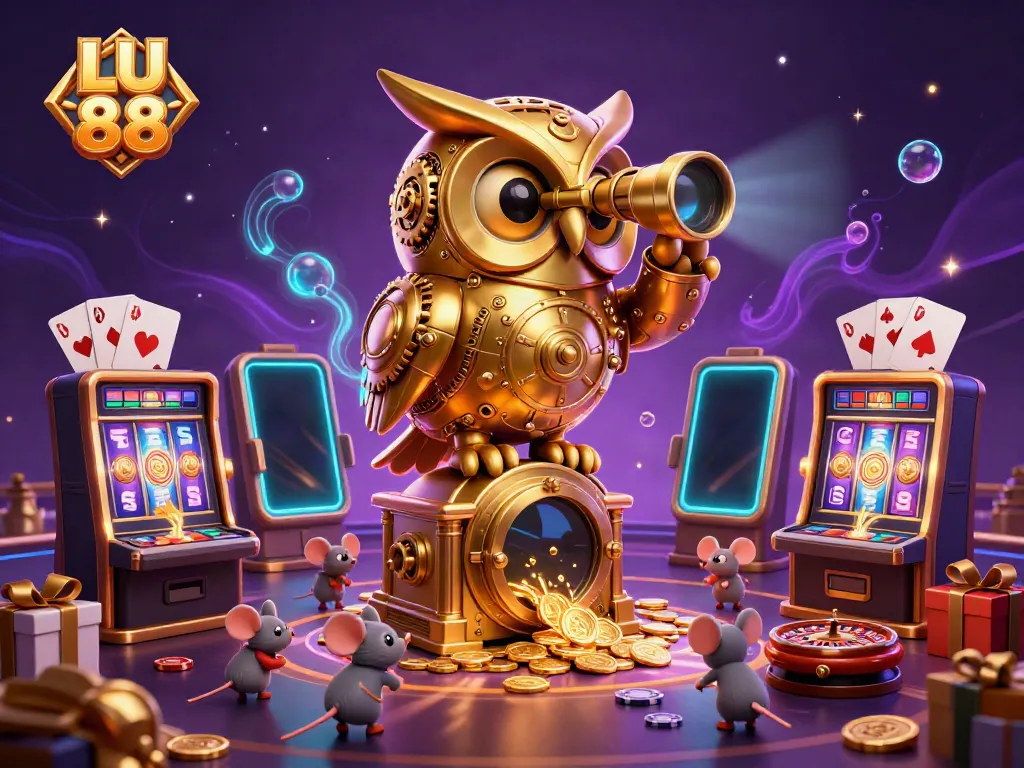Experience thrilling games at LU 88 with animated characters in a vibrant casino scene.